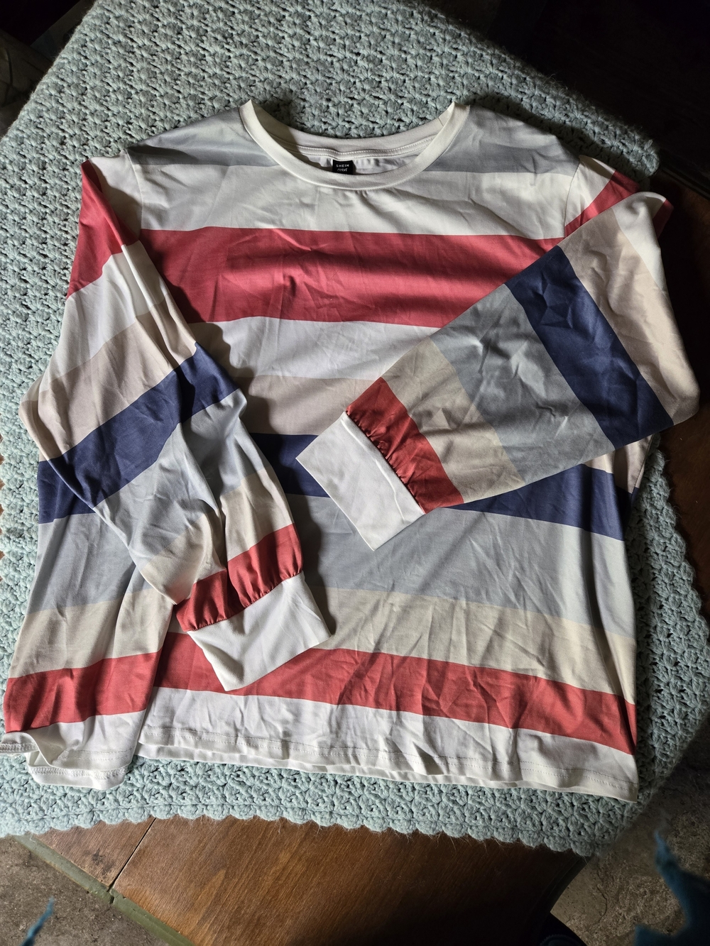 Striped Long-Sleeve Crew Neck Shirt - Pink, Navy & White
